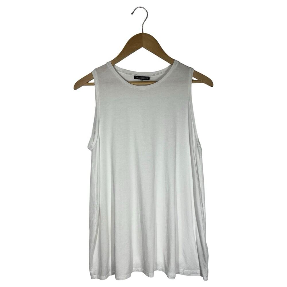 Eileen Fisher Top Womens S Round Neck Sleeveless Floaty Tank A Line White
